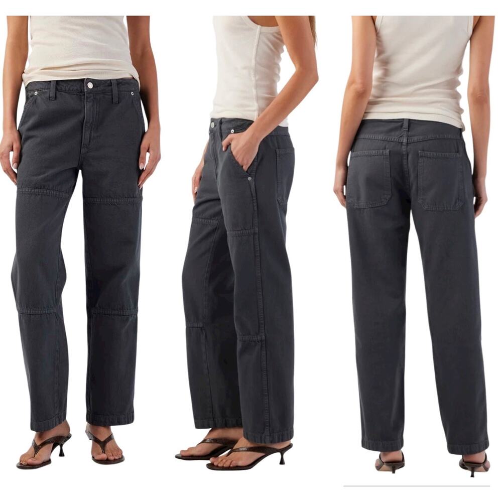 AMO Billie Field Pant Wide Straight Leg Utilitarian Organic Cotton Gray Size 27 - Picture 2 of 8